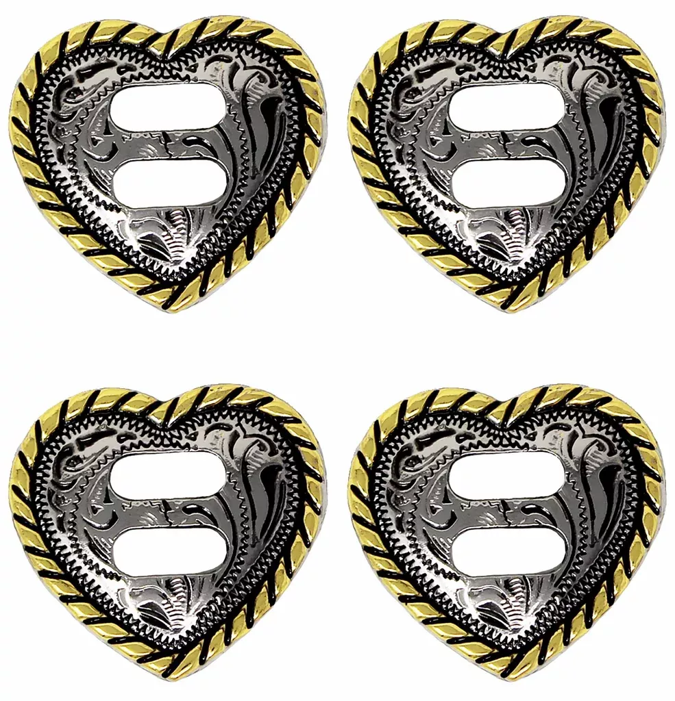 1-1/2" Set of 4 Slotted Heart Engraved Decorative Saddle Tack Conchos Co643