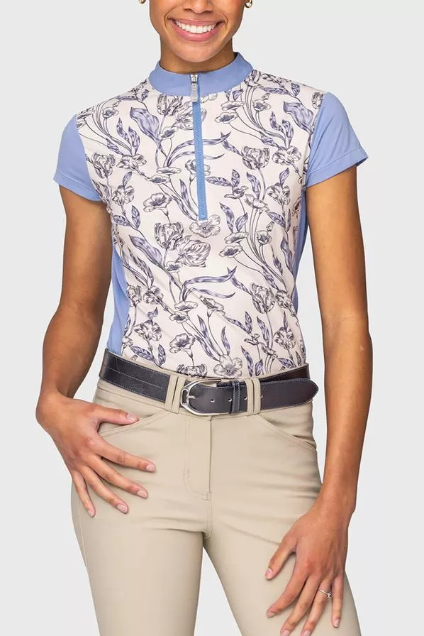1/4 Zip Cap Sleeve Top | Periwinkle French Tulip