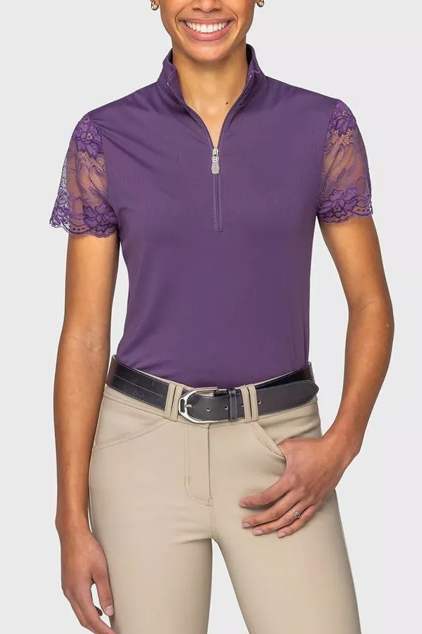 1/4 Zip Lace Cap Sleeve Shirt | Violet Galloon