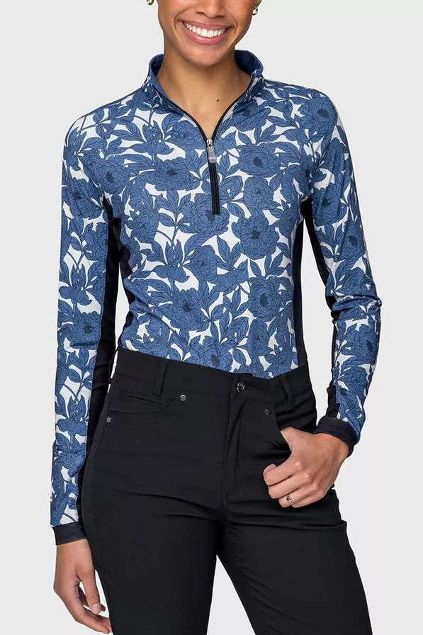 1/4 Zip Sun Shirt | Pacific Blue Wild Rose