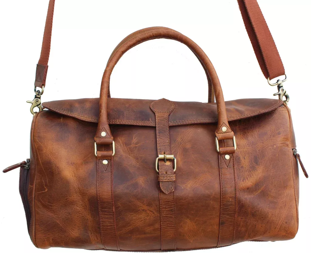 100% Full Grain Vintage Distressed Leather Sports Bag Travel Weekender Bag Duffle 18RT03