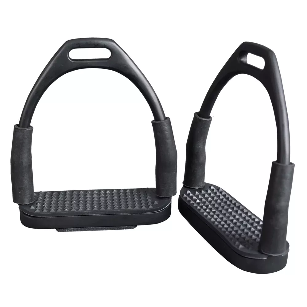 3 In Neck Hilason Western Slanted Stainless Steel rubber Pad Flex Stirrups Black