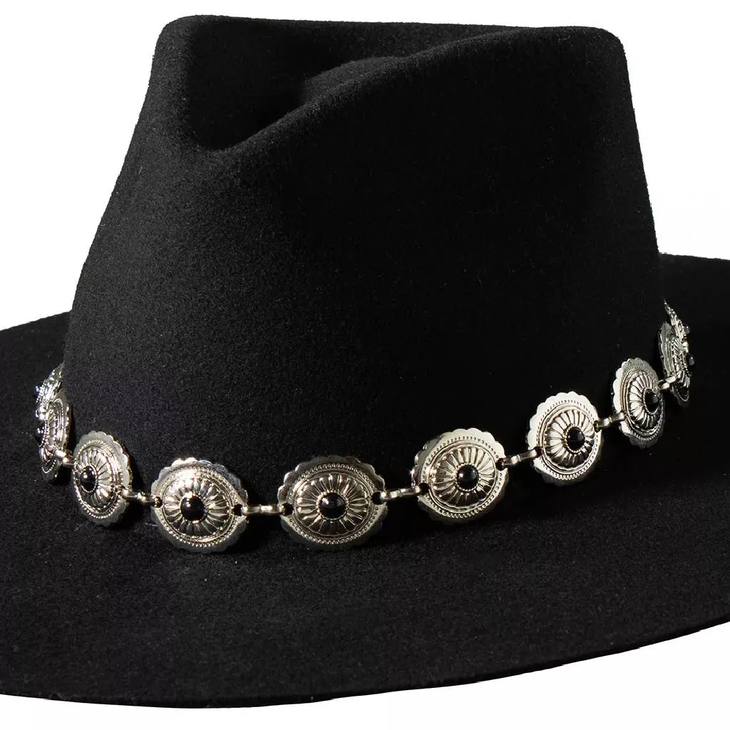 3D 1" Silver Concho Black Stone Hatband