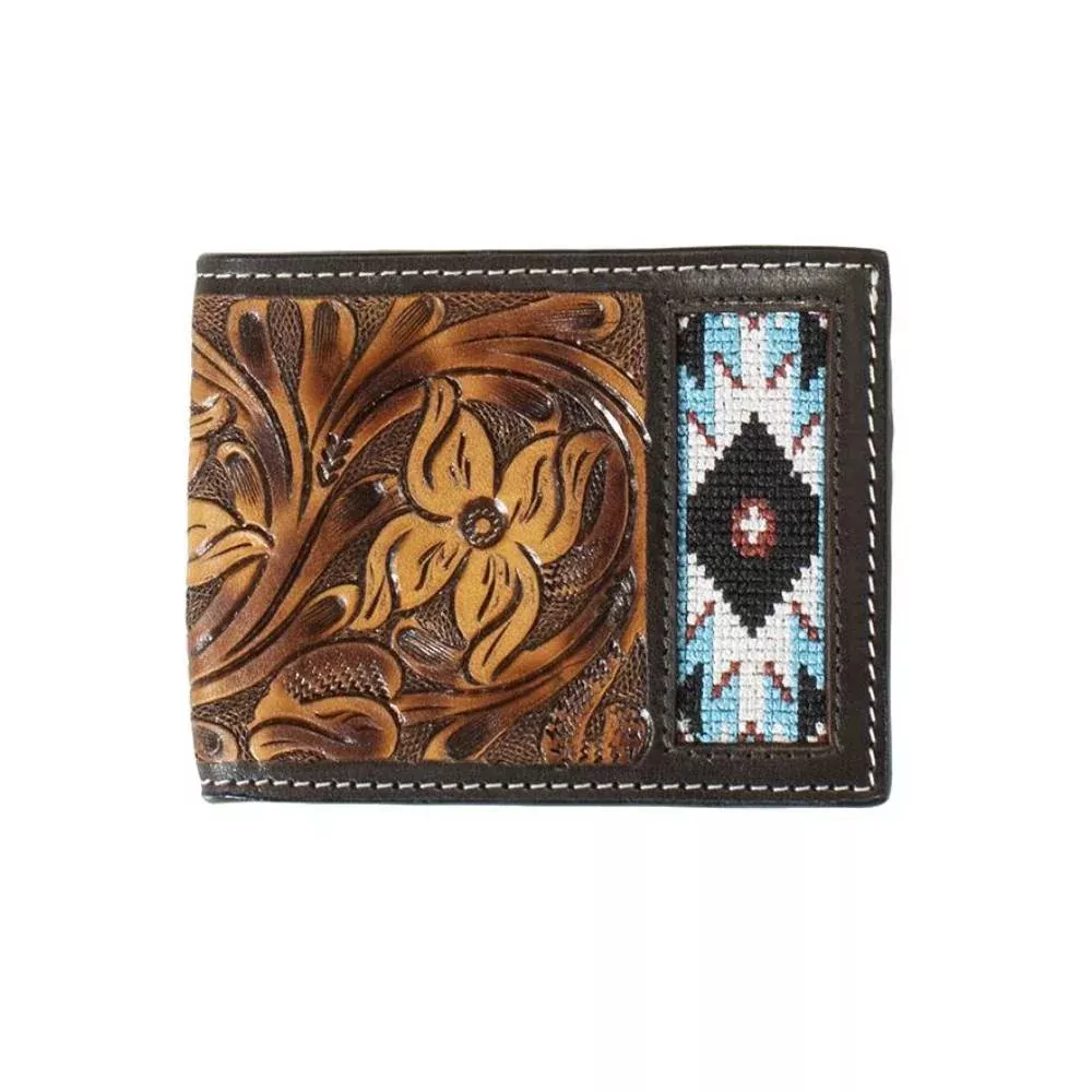 3D Floral Tooled Bi-Fold Wallet