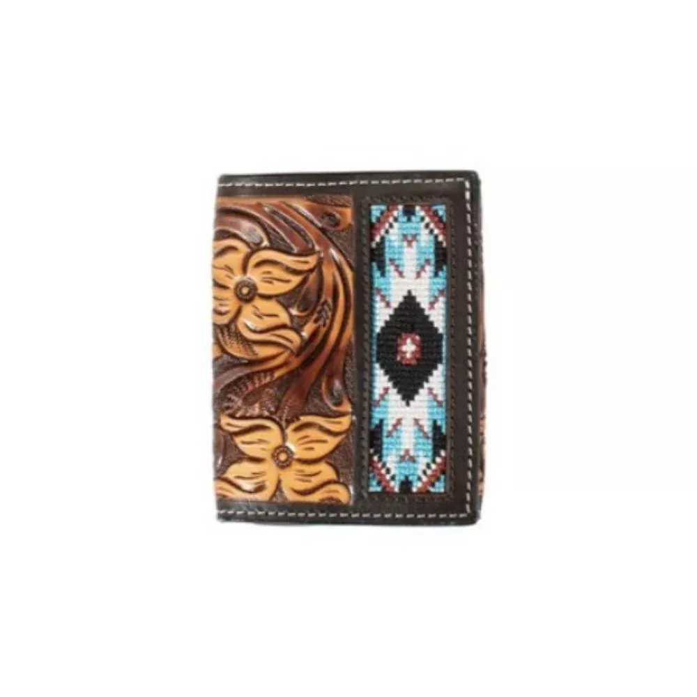 3D Tooled Floral Embroidered Trifold Wallet