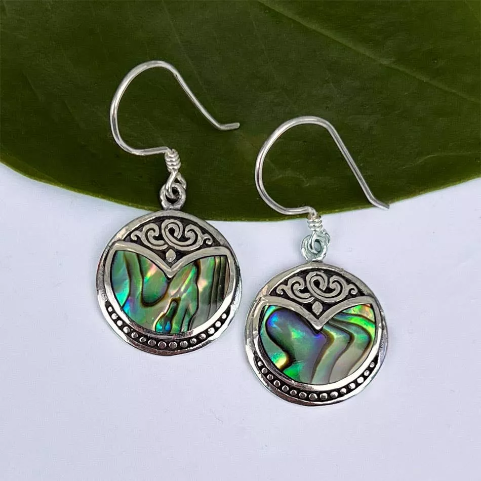 Abalone Filigree Earrings - Sterling Silver, Indonesia