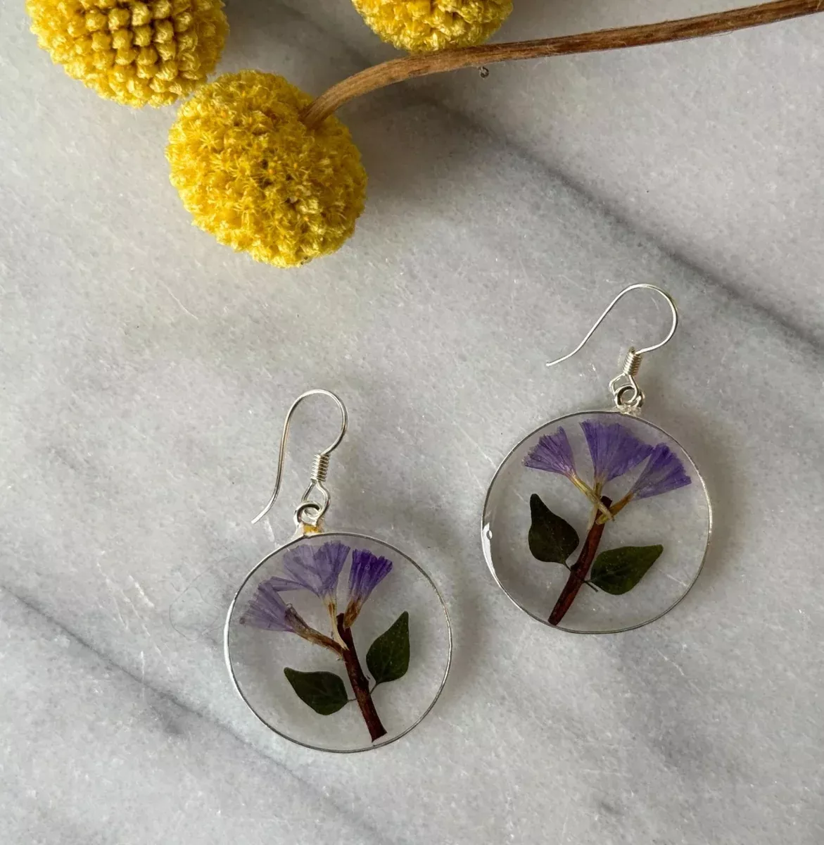 Alpaca Silver Pressed Flower Circle Earrings