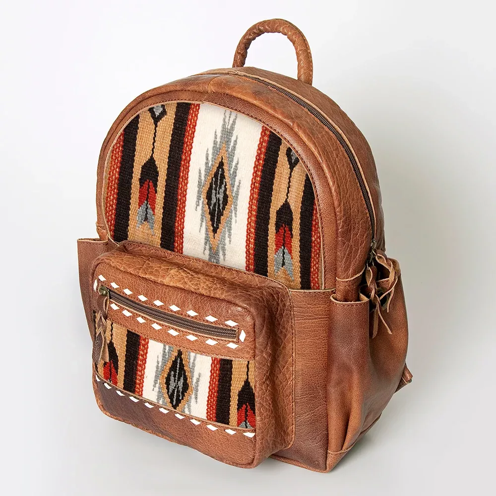 American Darling Backpack for Women, Hand Woven Saddle Blanket, Western Style Genuine Leather, Buck Stitched Travel Bag