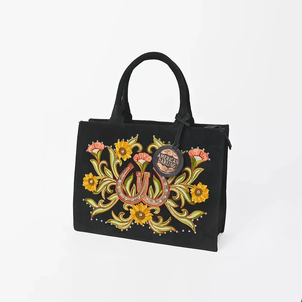 American Darling Embroidered Black Western Tote Handbag