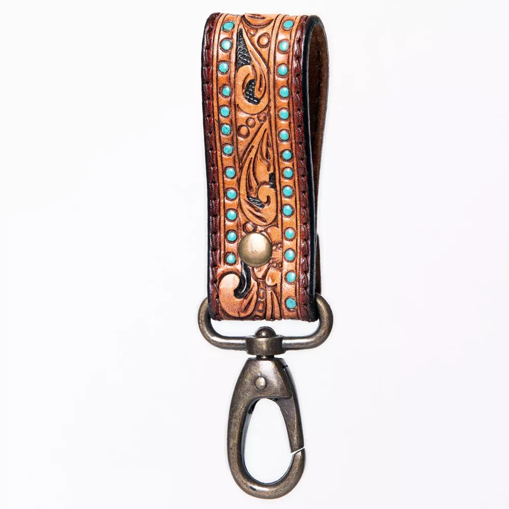 American Darling Hand Tooled Carved Genuine Leather Keyring