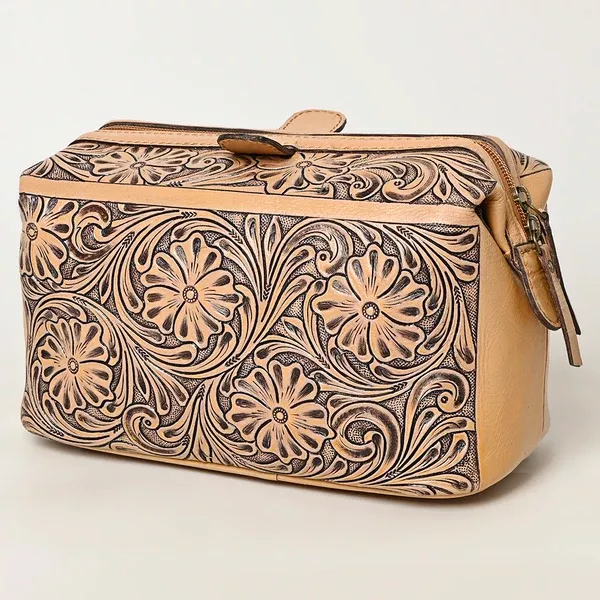 American Darling Western Hand-Tooled Leather Vanity Case Organizer