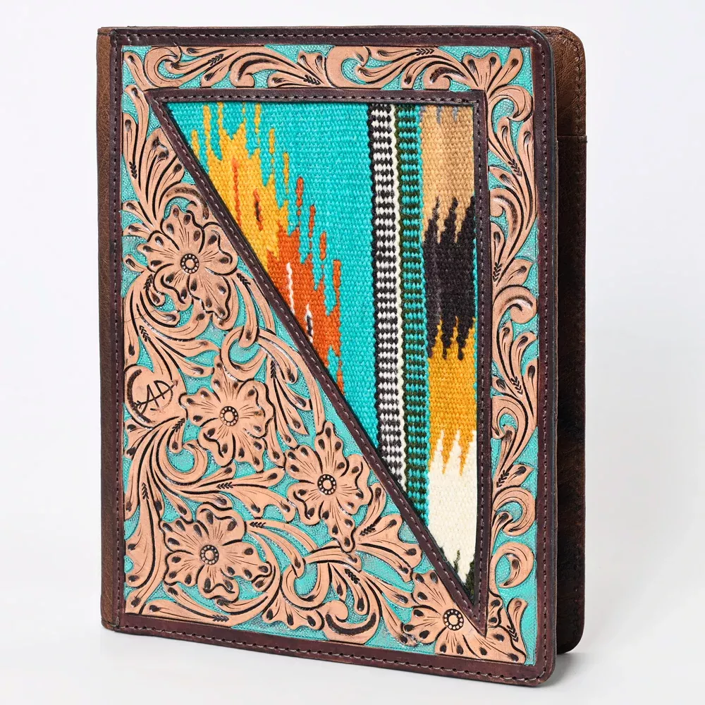 American Darling Western Tablet Sleeve Handcrafted from Tooled Leather & Saddle Blanket