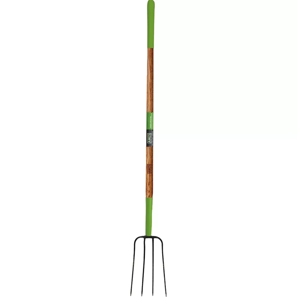 Ames 4-Tine Forged Manure Fork, Long Handle, 61 in, Green