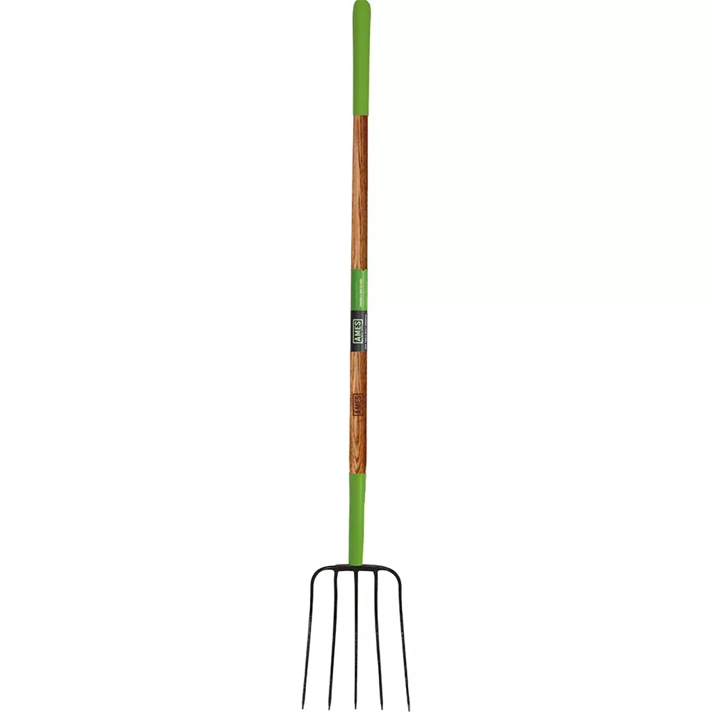 Ames 5-Tine Forged Manure Fork, Long Handle, 61 in, Green
