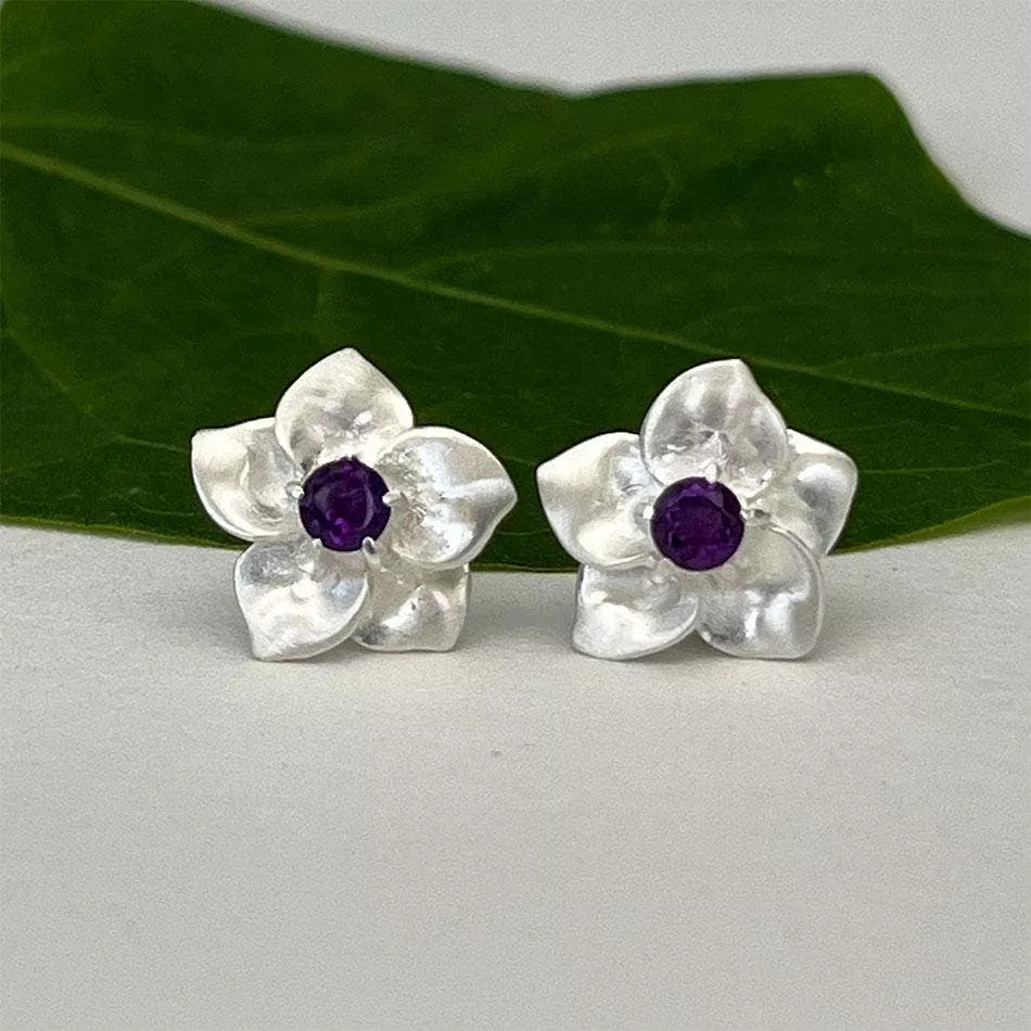 Amethyst Flower Studs - Sterling Silver, Indonesia