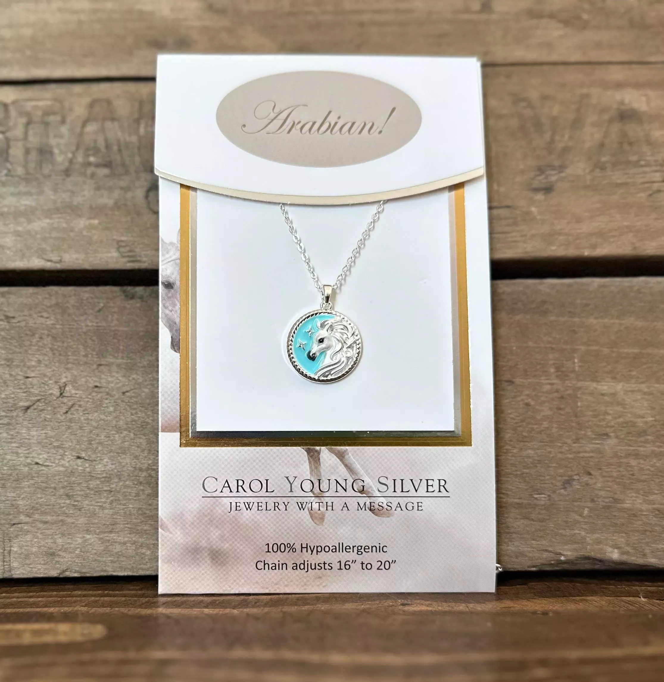 Arabian horse face Disk Necklace with Aqua