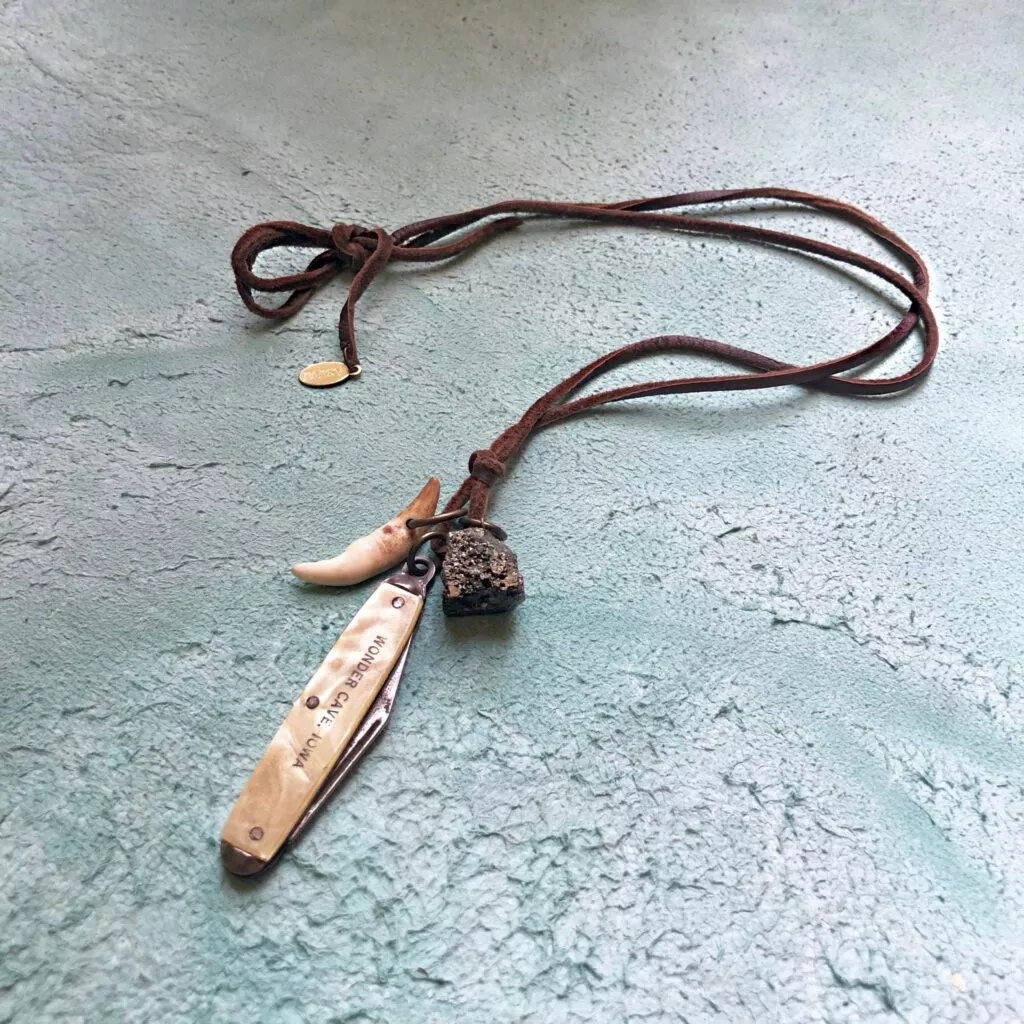 Astali Jack Collection Pocket Knife with Coyote Tooth Necklace
