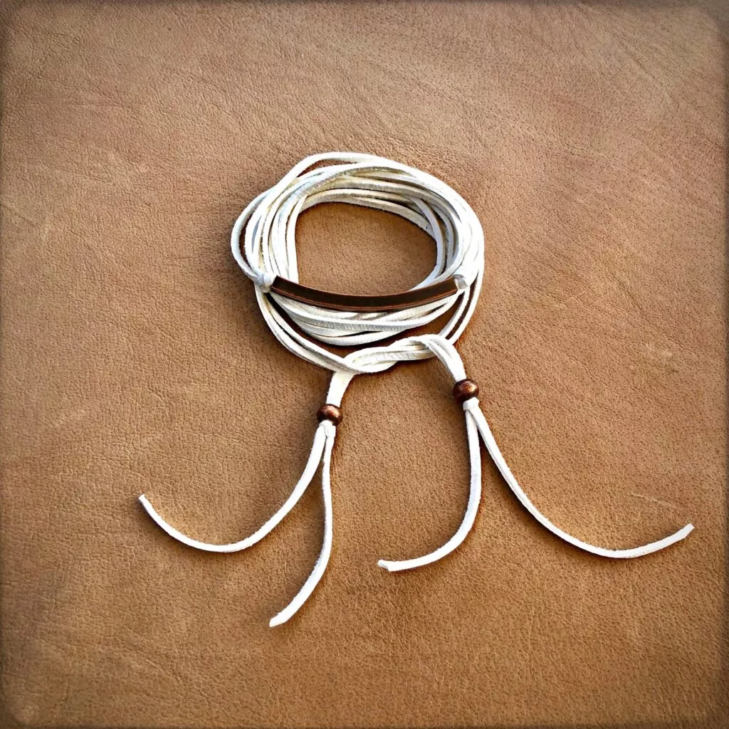 Astali Roadhouse Collection Leather Wrap Choker White & Copper