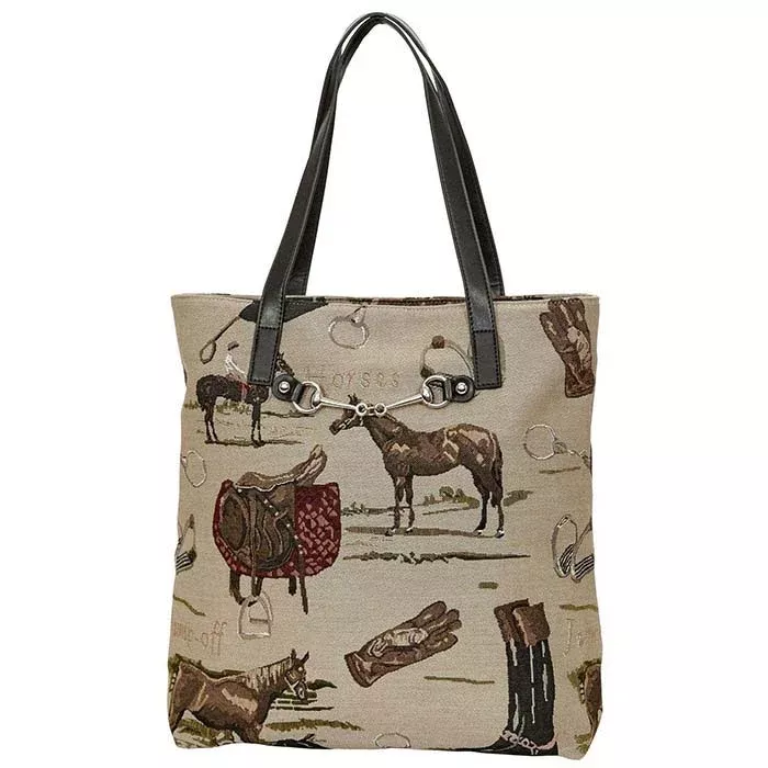 AWST Int'l Equestrian Tapestry Pattern Tote Bag with Snaffle Bit