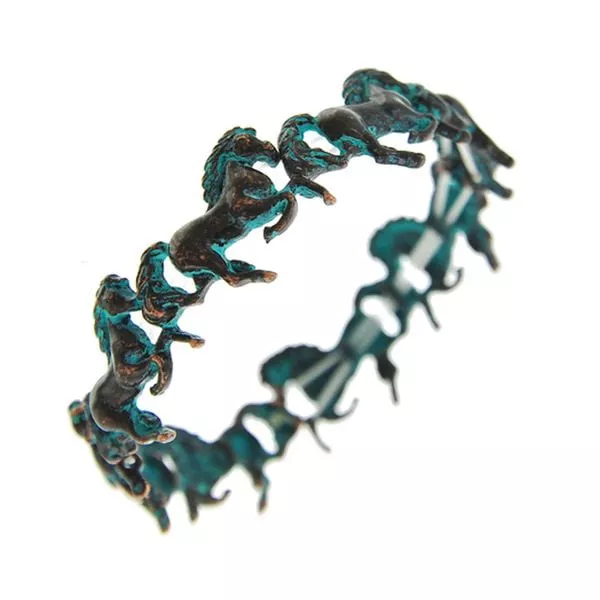AWST International Galloping Horses Stretch Bracelet Patina