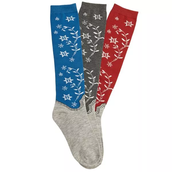 AWST International Western Boot Flowers Knee High Socks – 3 Pack