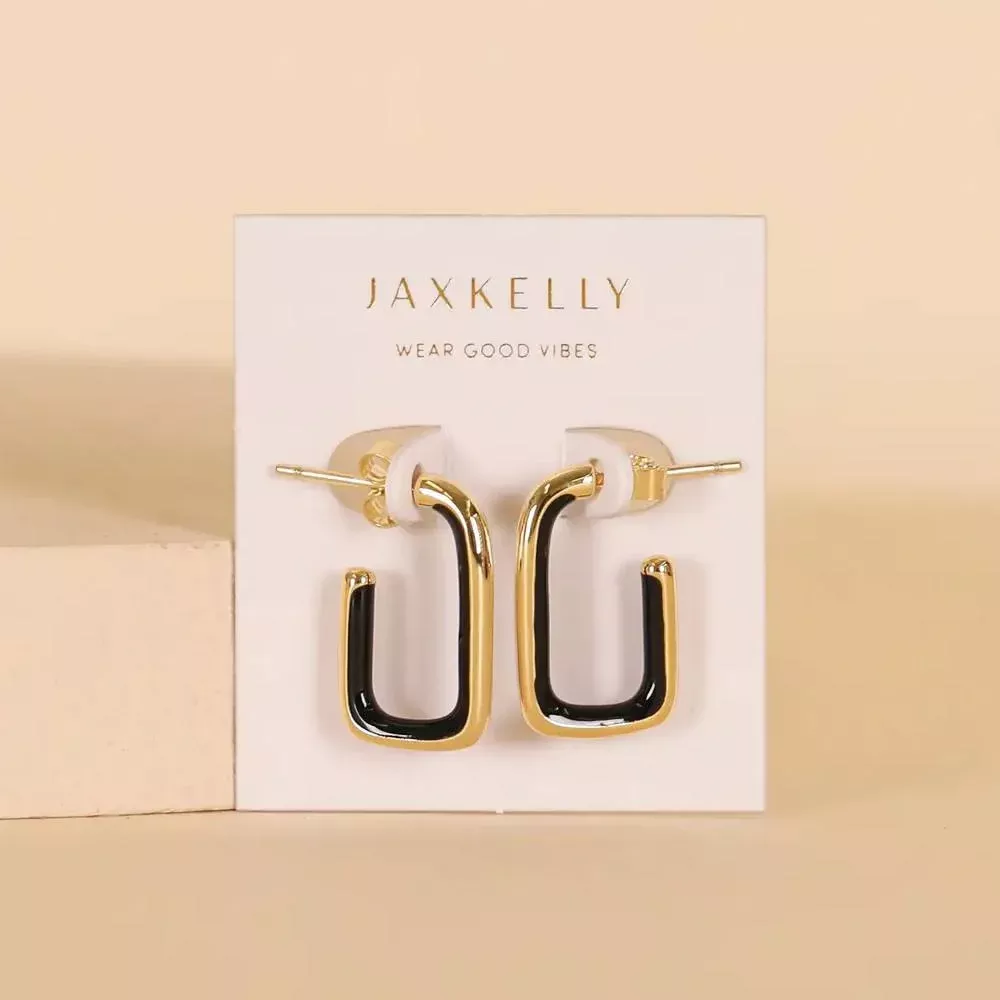 Black Enamel Large Rectangle Hoop Earrings