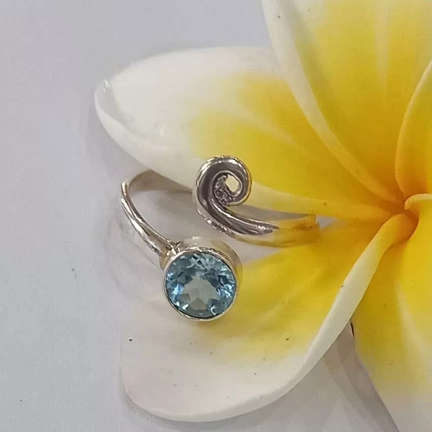 Blue Topaz Spiral Adjustable Ring - Sterling, Indonesia