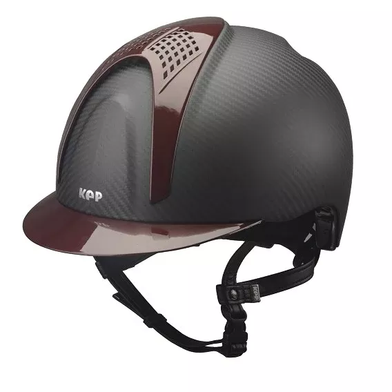 Carbon Riding Helmet E-Light Black Matt with Bordeaux Shine Peak and Inserts