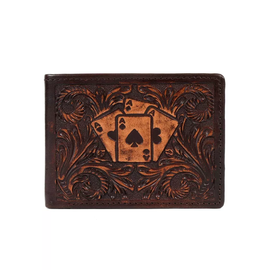 Challenger Men’s Bifold Leather Wallet Handcrafted Embossed Card Design Slim Compact Brown 18FKW101B