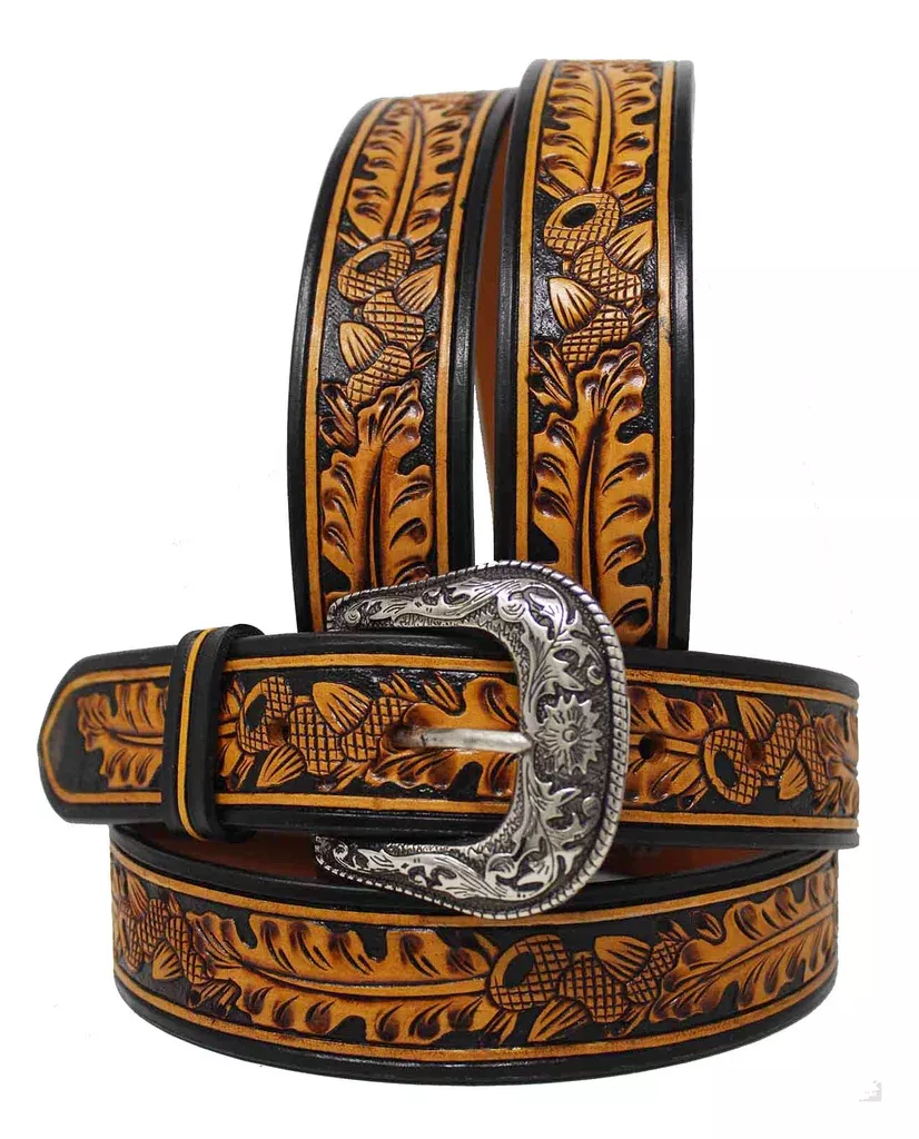 Challenger Western Floral Engraved Tooled Full Grain Leather Belt Strap 1.5" 26FK01