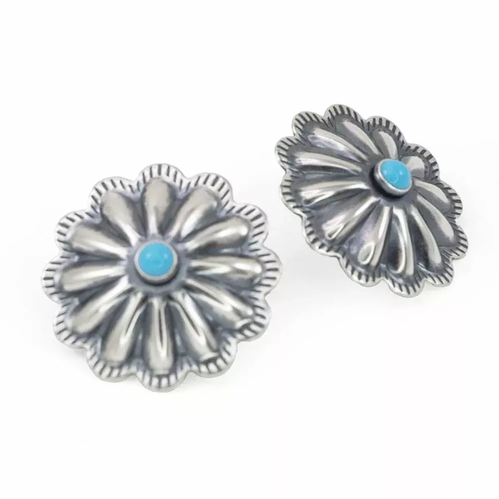 Chayton Floral Small Fluted Turquoise Stud Earrings