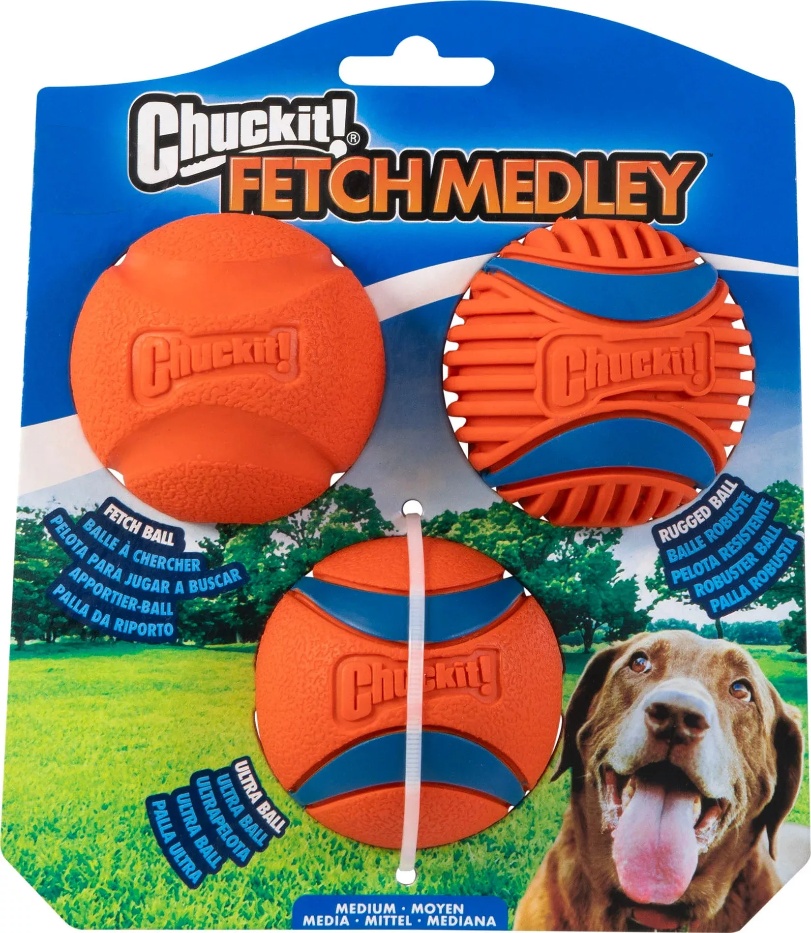 Chuckit! Fetch Medley Gen 3 Dog Toy, Medium, 3-Pack, Blue/Orange