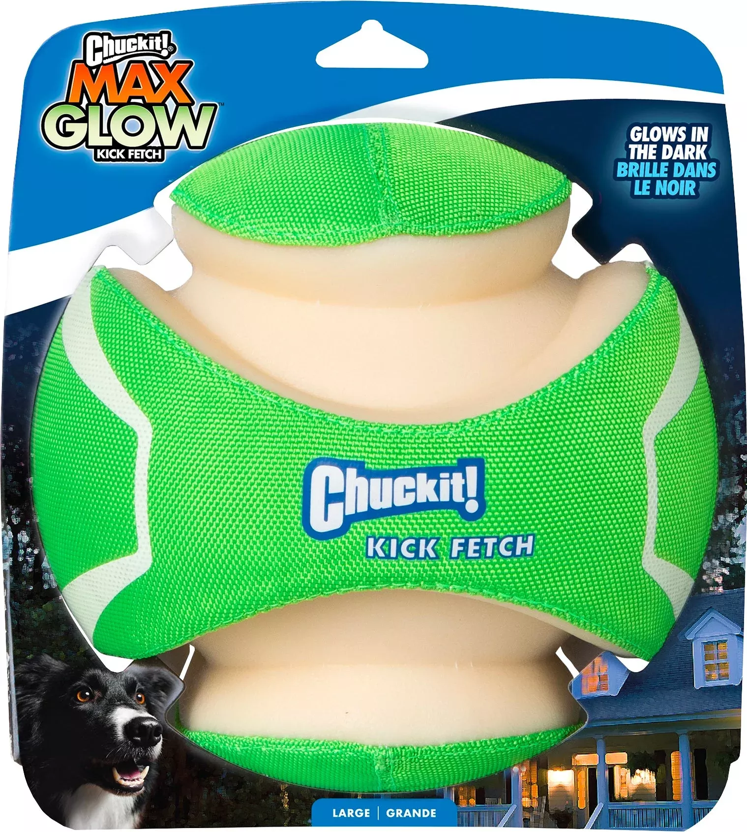 Chuckit! Max Glow Kick Fetch Ball, Green/White, Large