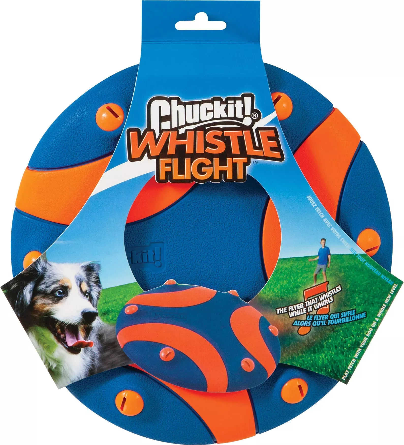 Chuckit! Whistle Flyer Dog Toy, Blue/Orange