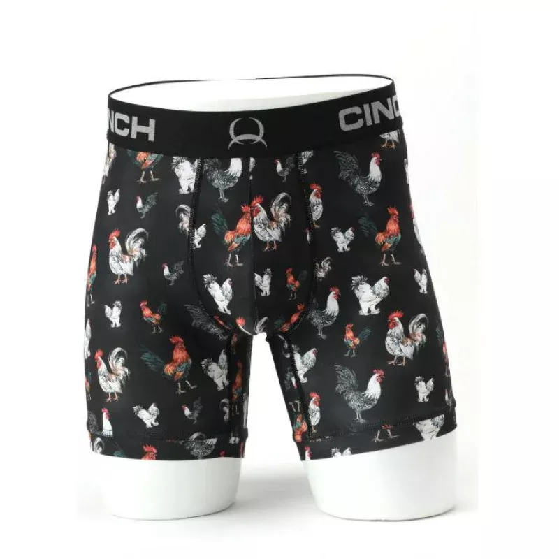 **Cinch Men's Pin Up 6" Rooster Boxer Brief- Black
