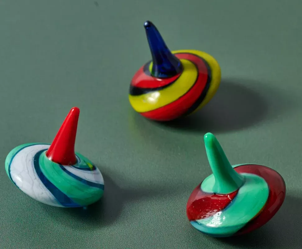Colored Hand-Blown Glass Spinning Tops