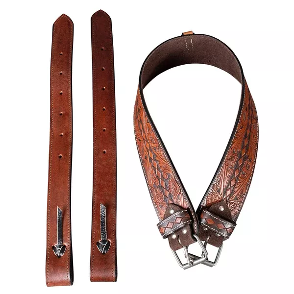 Comfytack Horse Saddle Flank Cinch Girth Handtooled Leather Billets Brown