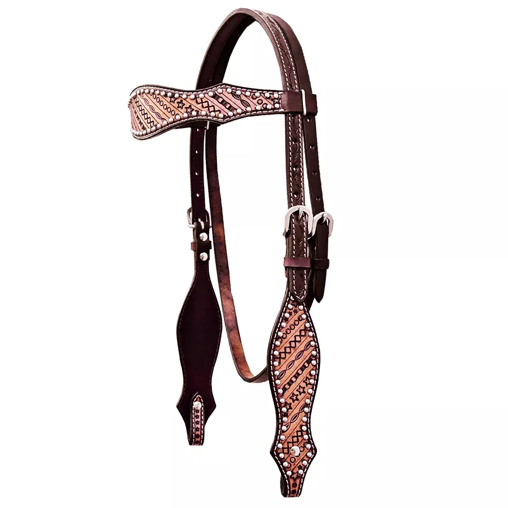 COMFYTACK Western Horse Hand Tooled Headstall Genuine Leather Brown