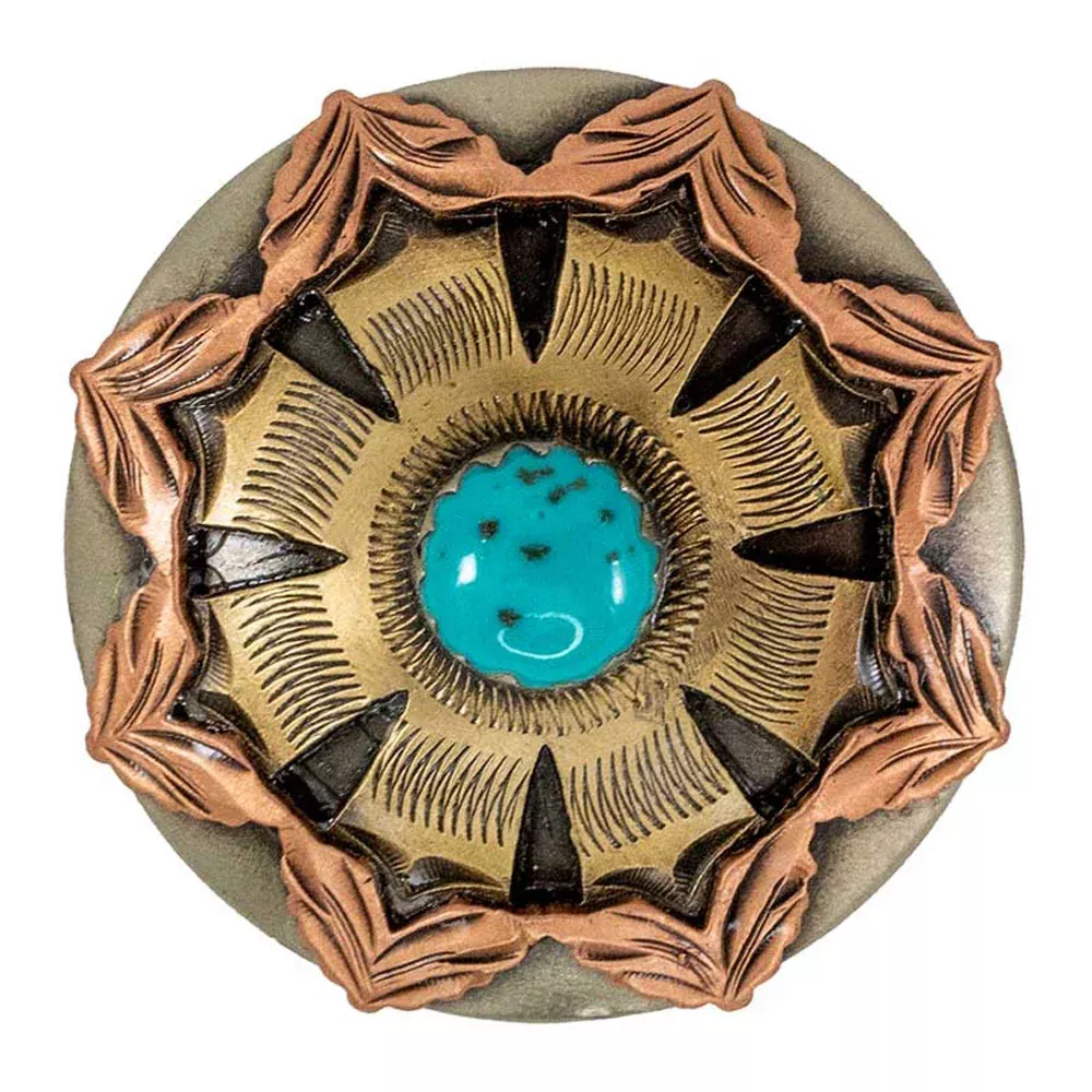 Copper and Gold Flower Concho w/Turquoise Stone