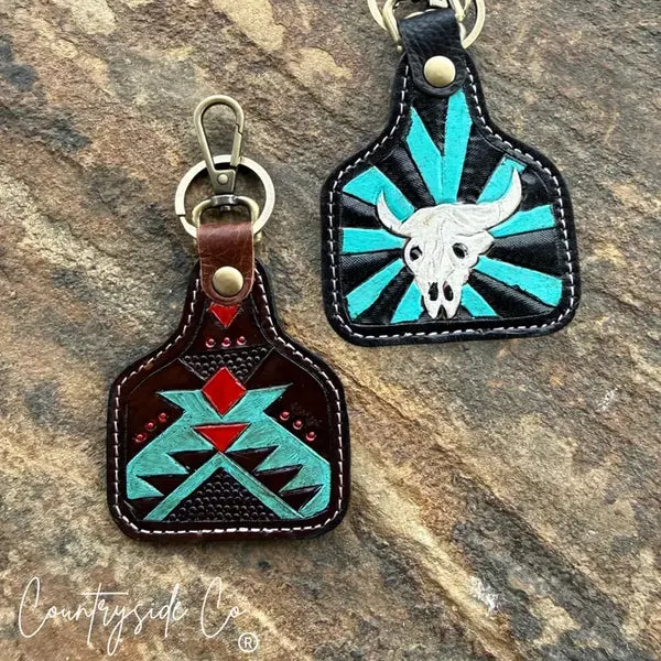 Countryside Co Cowtag Tooled Leather Keychain
