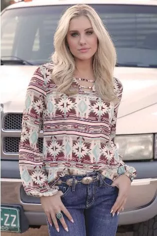 Cruel Denim LS Southwest Prt Blouse CTW7301005