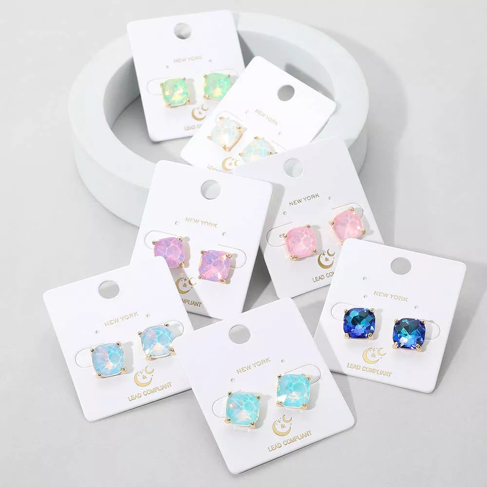 Cushion Square Stone Stud Evening Earrings
