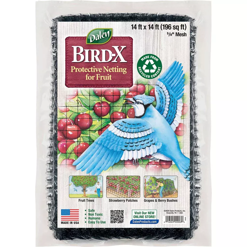 Dalen Bird-X Protective Netting, Fruit & Vegetable, 5/8 in Mesh, 14x14 ft, Black
