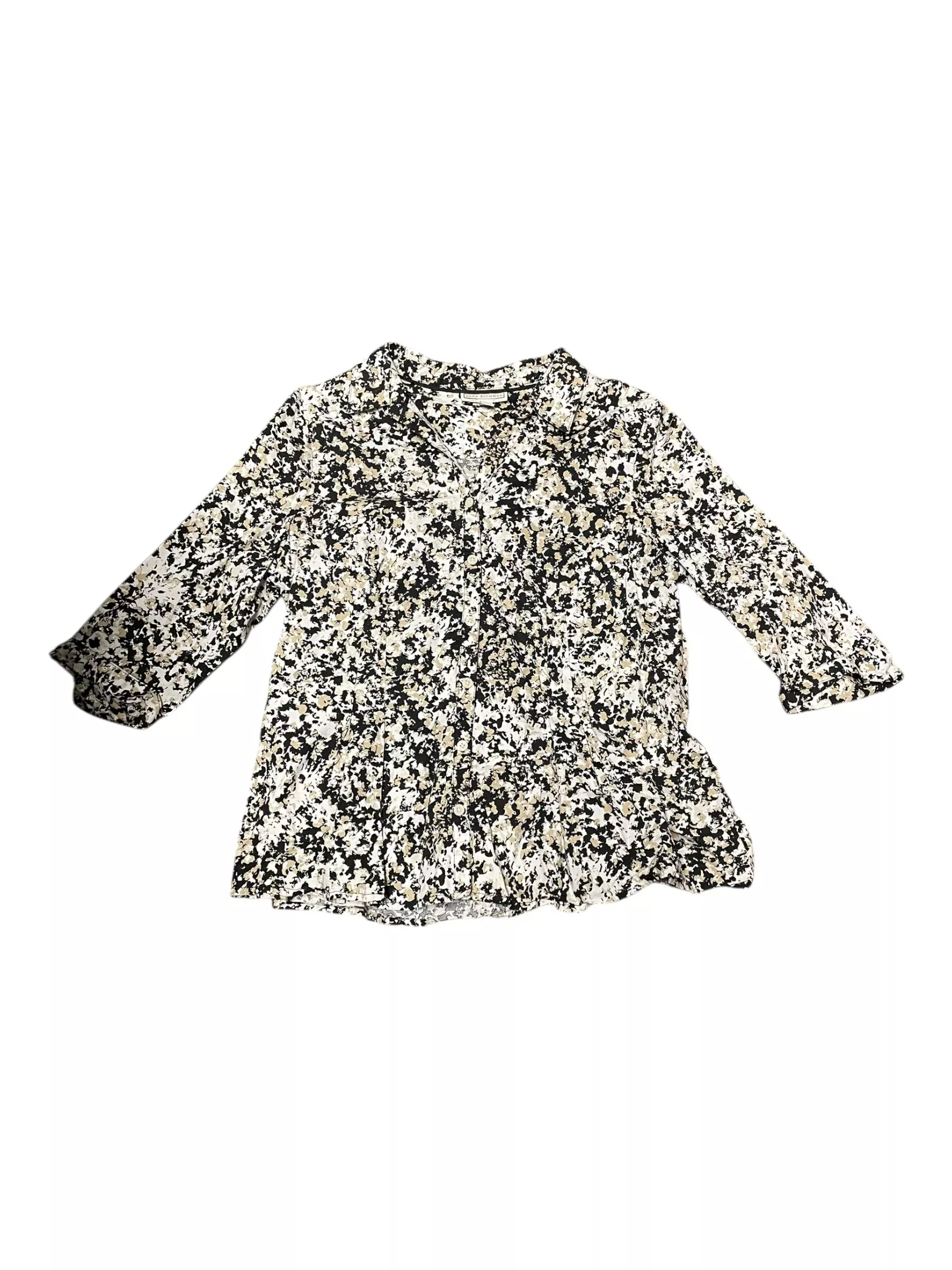 Dana Buchman Button Up Top - White/Black/Tan Pattern - XL - USED