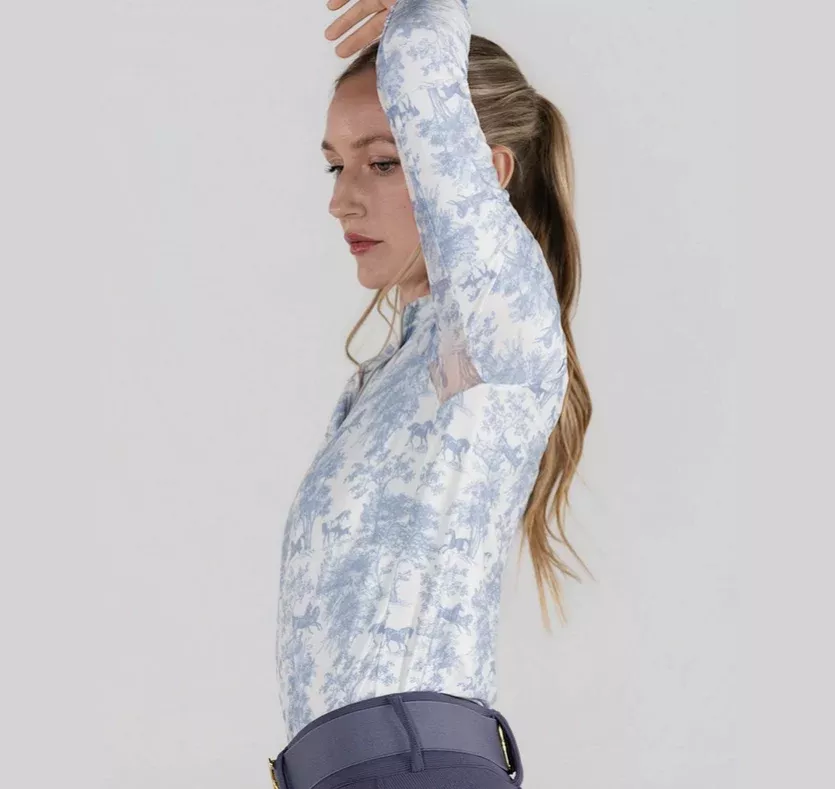 Dapplebay Equestrian Toile 1/4 Zip LS Riding Top-Moonrise