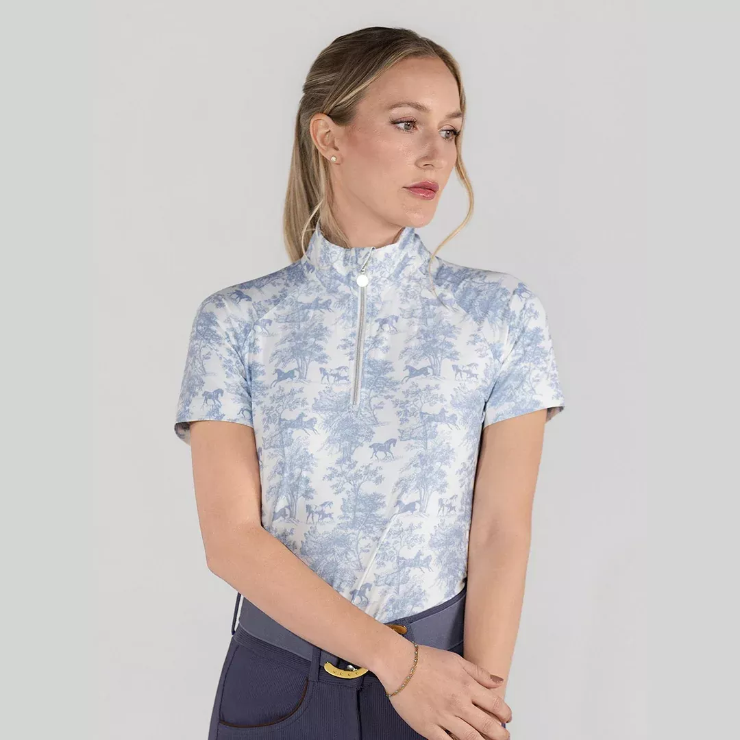 Dapplebay Equestrian Toile 1/4 Zip SS Riding Top-Moonrise