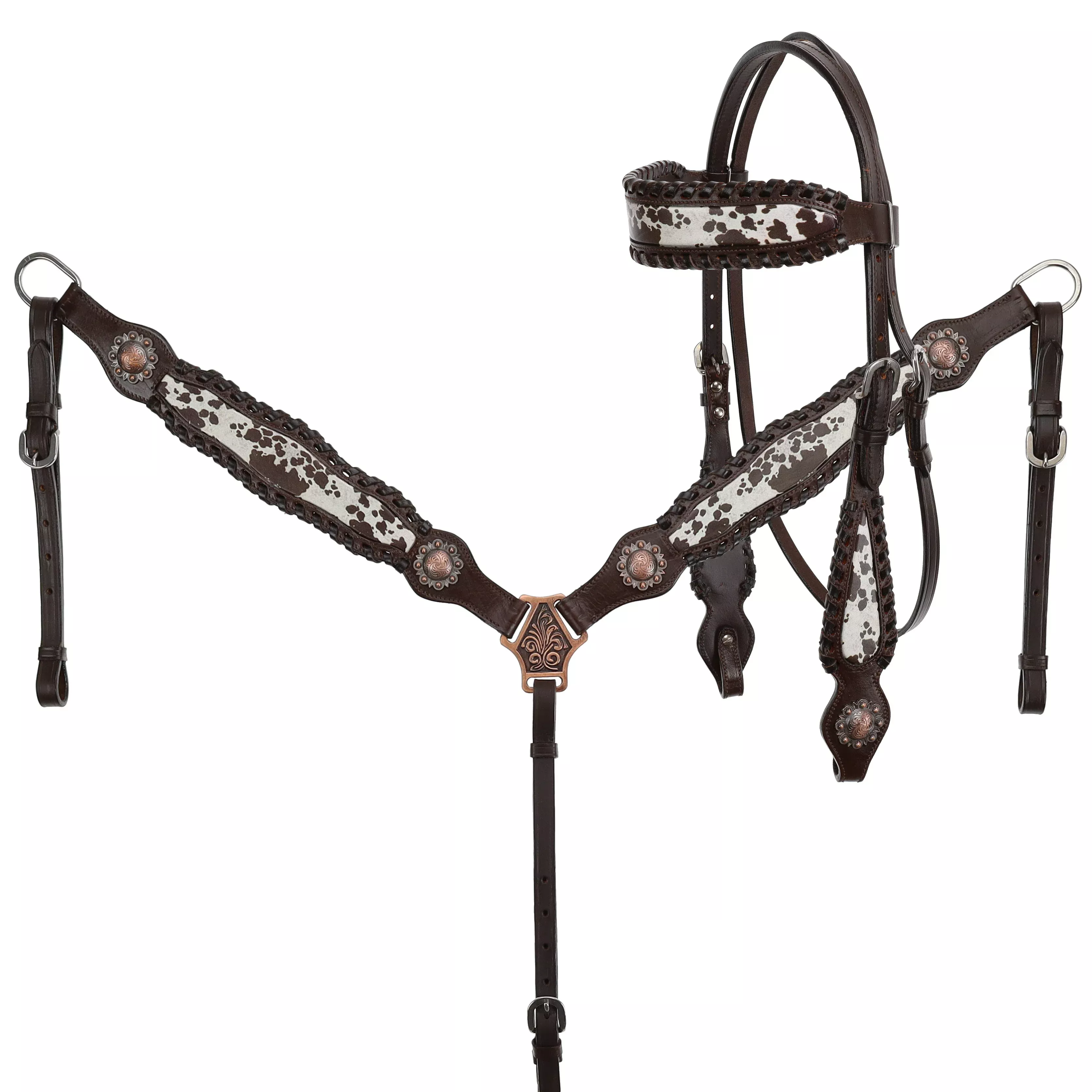 Dark Oil Cowhide Browband Headstall and Breastcollar Tack Set