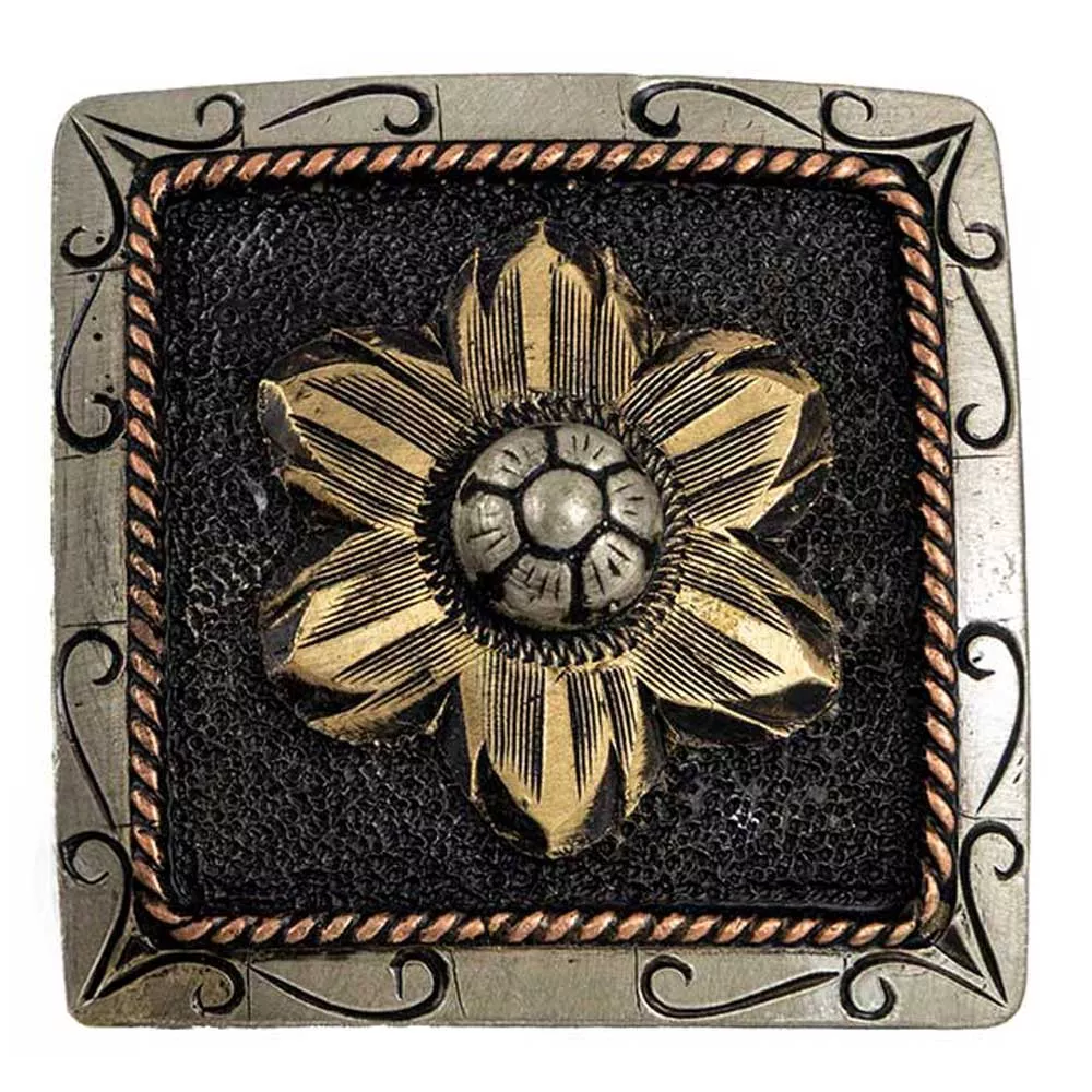 Dark Silver Square Flower Concho