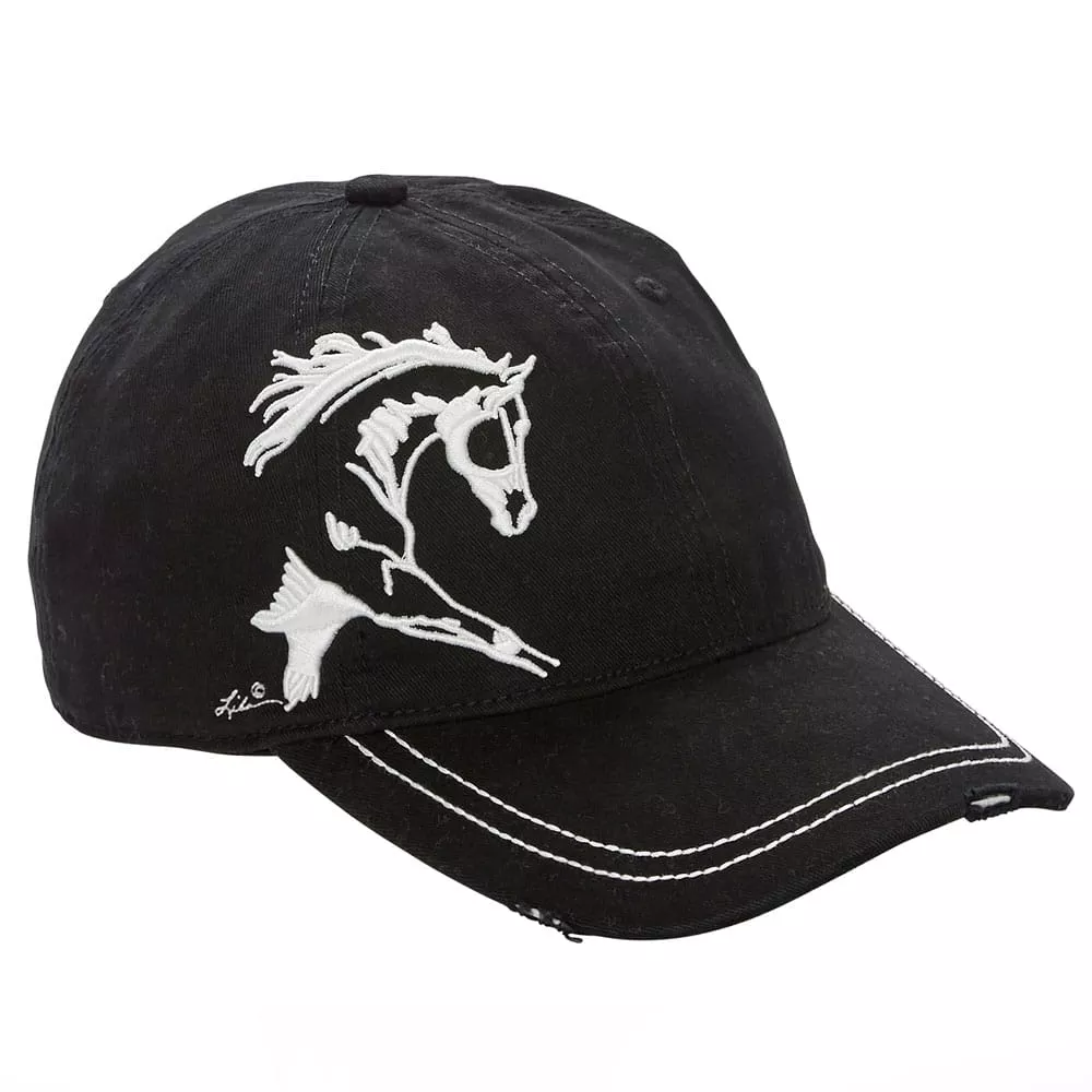 Distressed Baseball Cap with Extended Trotting Horse
