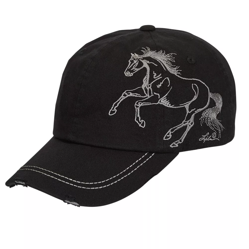 Distressed Baseball Cap with Galloping Horse Unisex One Size